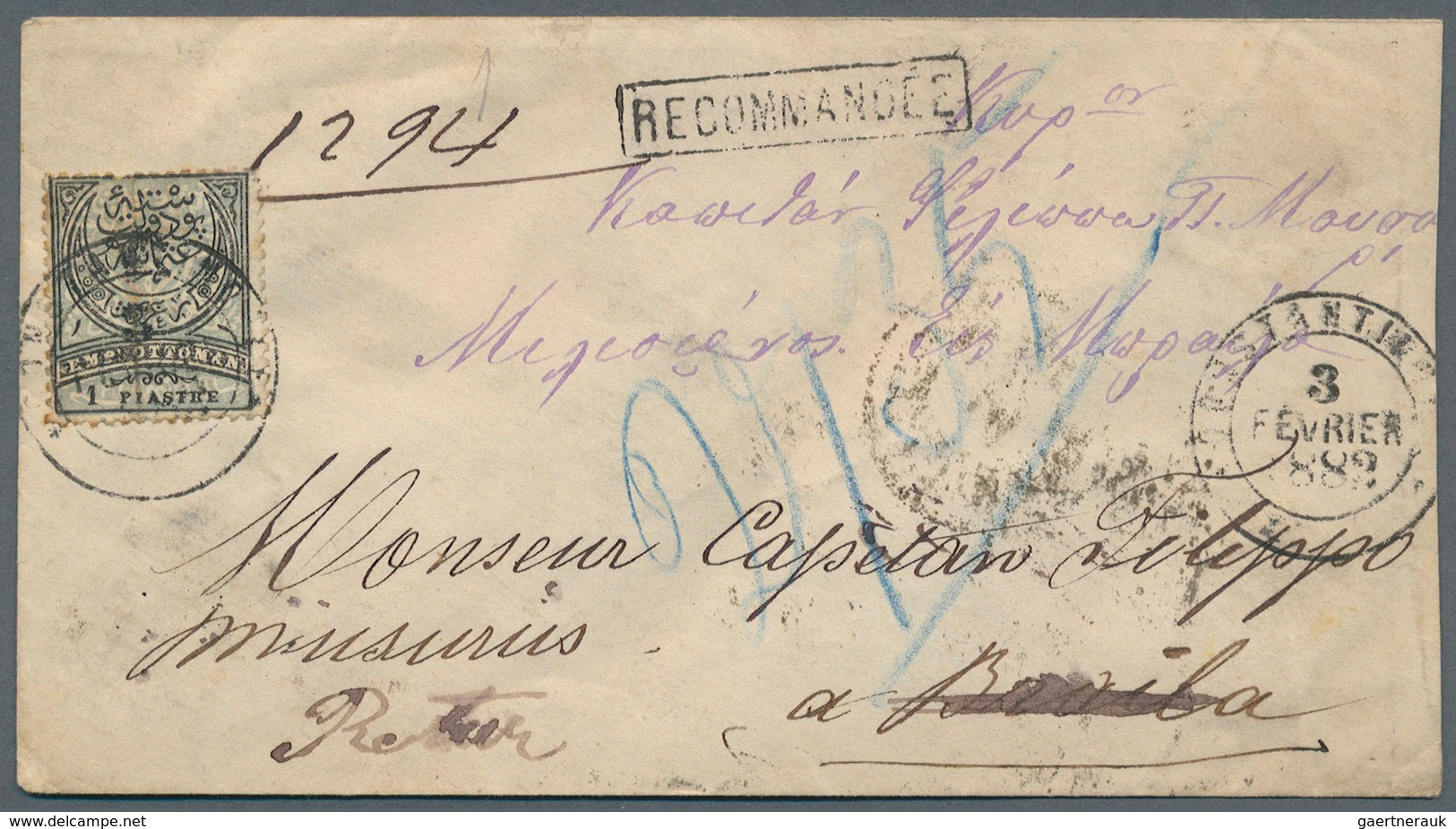 Rumänien - Besonderheiten: 1882. Registered Envelope To Rumania Bearing SG 53, 16 Blue/green (2) Tie - Other & Unclassified