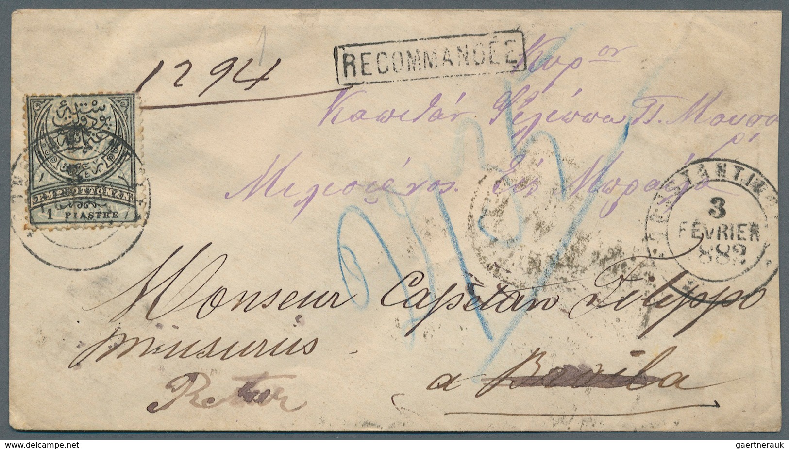 Rumänien - Besonderheiten: 1882. Registered Envelope To Rumania Bearing SG 53, 16 Blue/green (2) Tie - Sonstige & Ohne Zuordnung