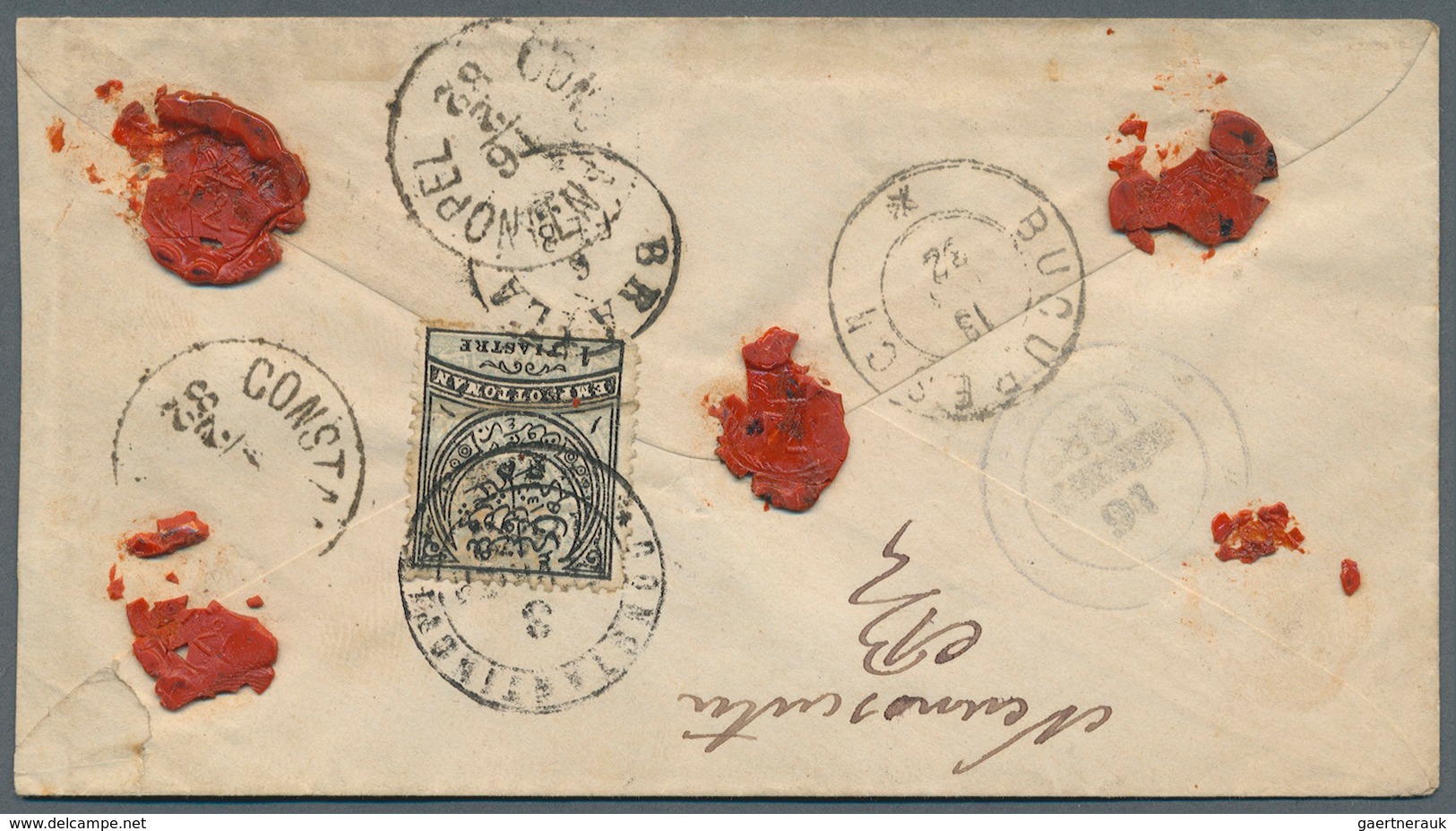 Rumänien - Besonderheiten: 1882. Registered Envelope To Rumania Bearing SG 53, 16 Blue/green (2) Tie - Other & Unclassified