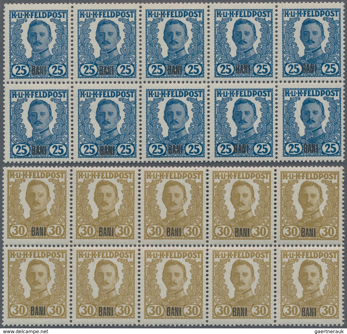 Rumänien - Besonderheiten: 1918 UNISSUED Austrian-Hungarian Field Post 'King Karl I.' set overprinte