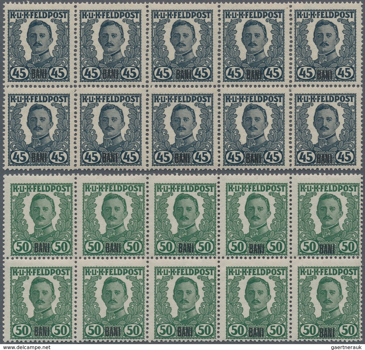 Rumänien - Besonderheiten: 1918 UNISSUED Austrian-Hungarian Field Post 'King Karl I.' set overprinte