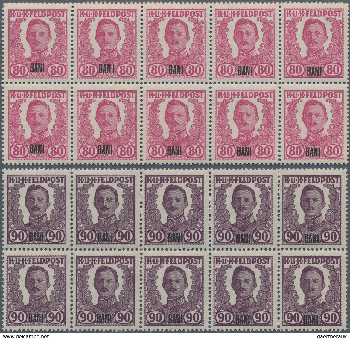 Rumänien - Besonderheiten: 1918 UNISSUED Austrian-Hungarian Field Post 'King Karl I.' set overprinte