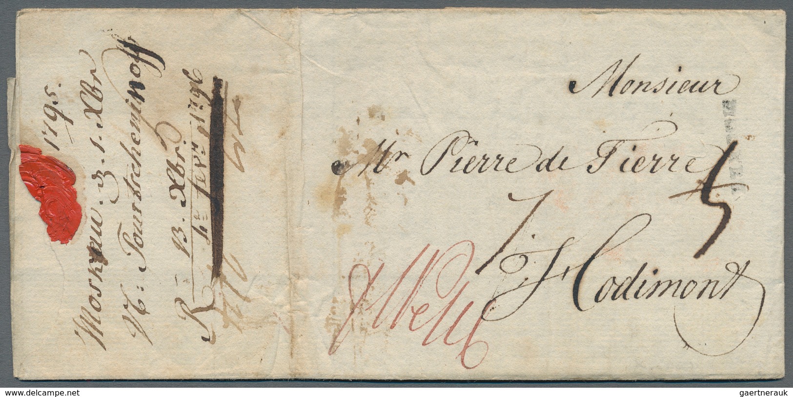 Russland - Vorphilatelie: 1795 Cover From Moscow With Scarce Single Line Cancel To Hodimont (Belgium - ...-1857 Prephilately