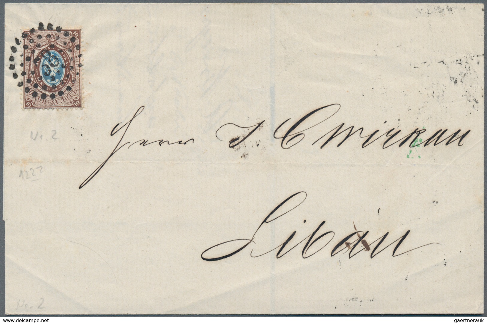 Russland: 1858 Letter From Riga With Dotted Numbered Cancel 38 And Boxed Cancel Riga To Libau, Light - Sonstige & Ohne Zuordnung