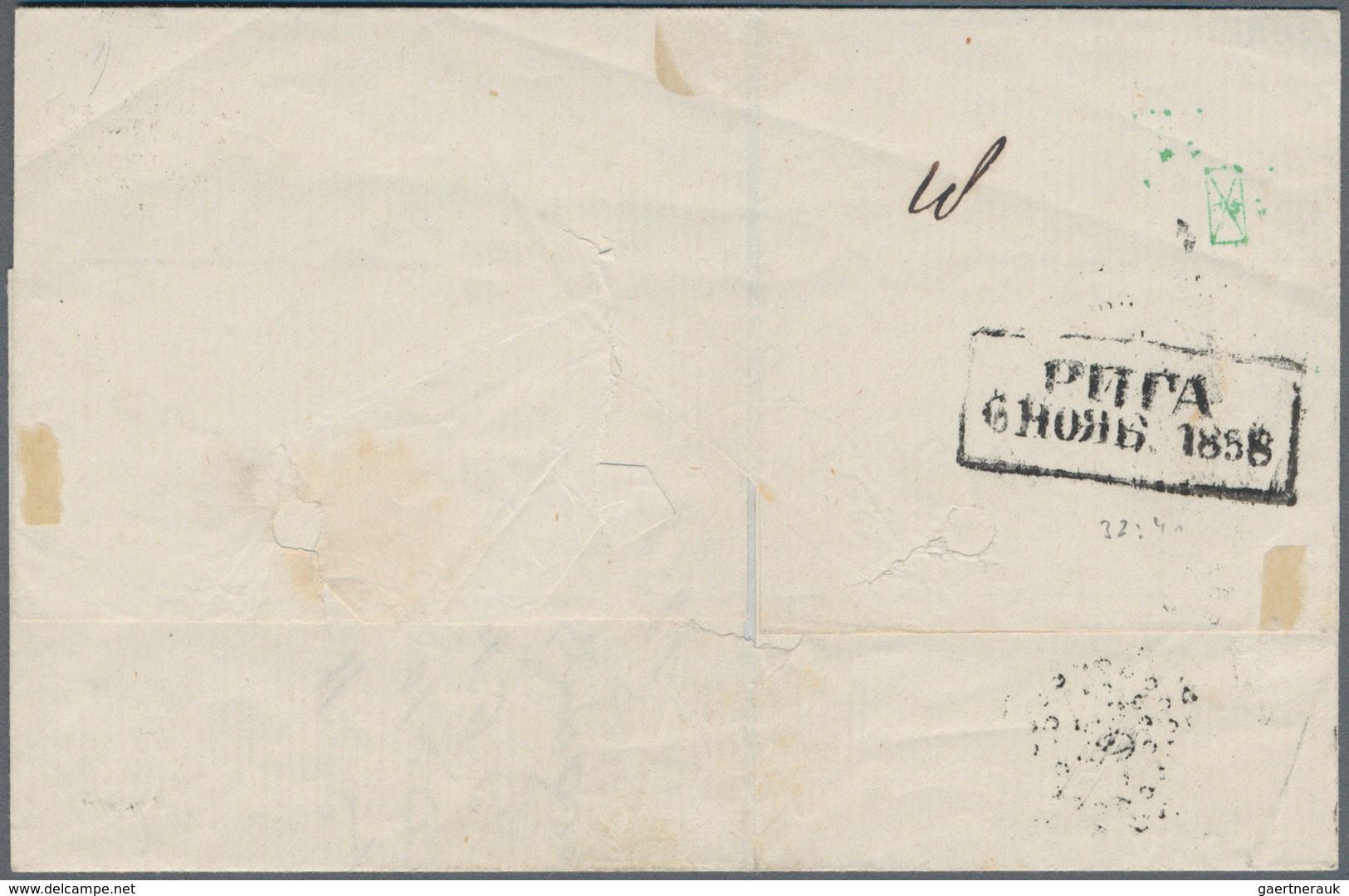 Russland: 1858 Letter From Riga With Dotted Numbered Cancel 38 And Boxed Cancel Riga To Libau, Light - Other & Unclassified