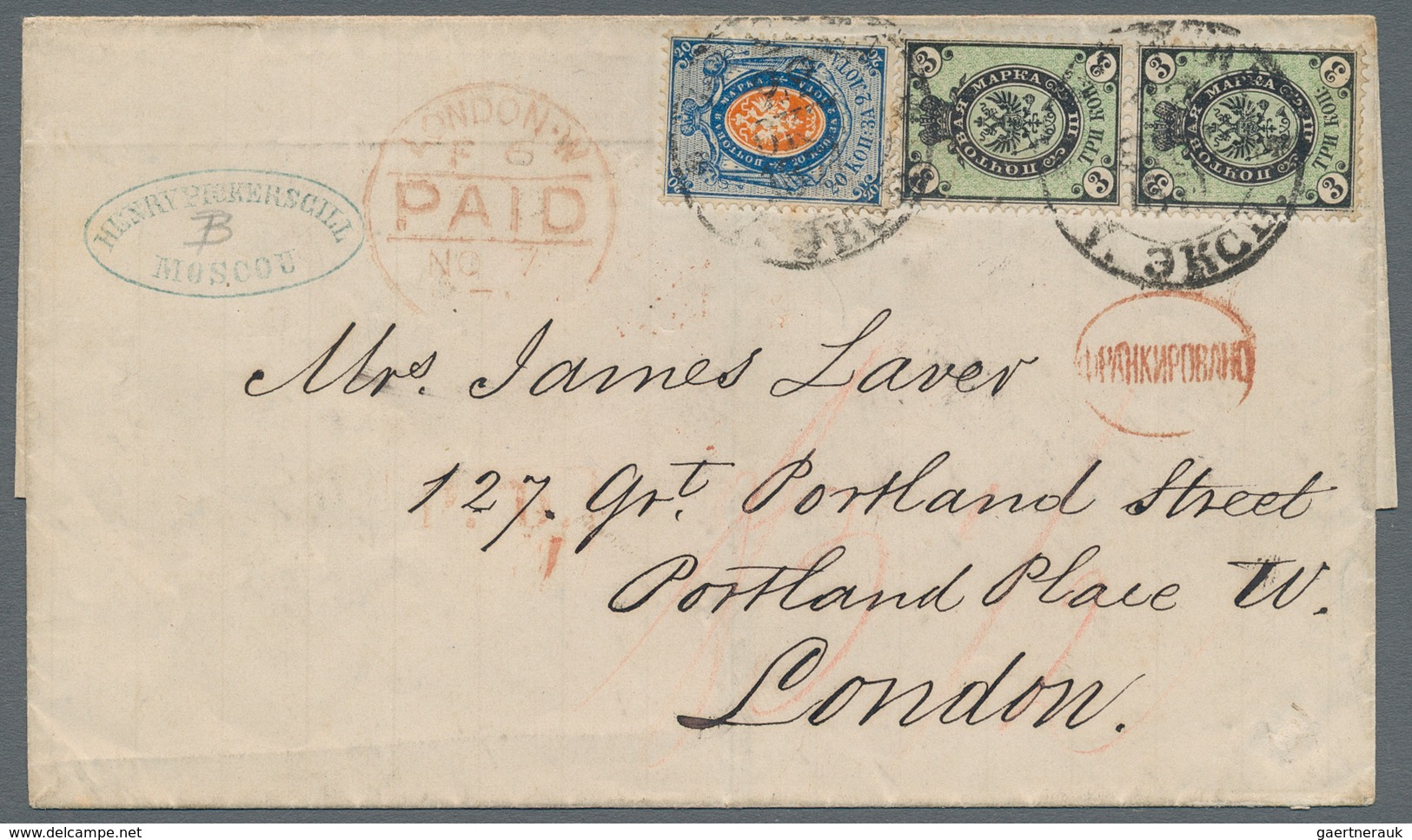 Russland: 1859/78 Six Covers All Sent From Moscow, Two Covers Sent Abroad (to London And Bordeaux) A - Other & Unclassified