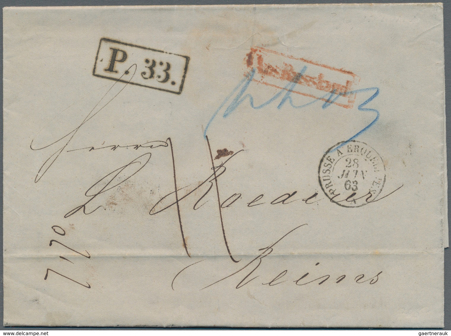 Russland: 1860/1867, Four Stampless Lettersheets Correspondence Riga-Reims/France, Each With Full Me - Other & Unclassified