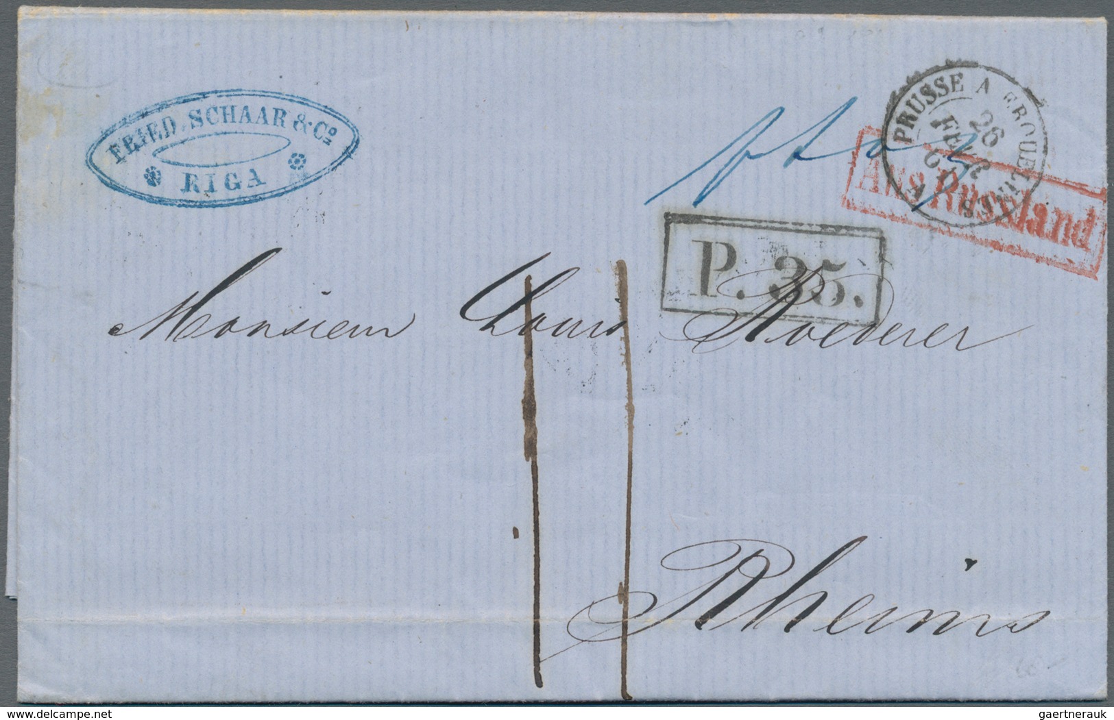 Russland: 1860/1867, four stampless lettersheets correspondence Riga-Reims/France, each with full me