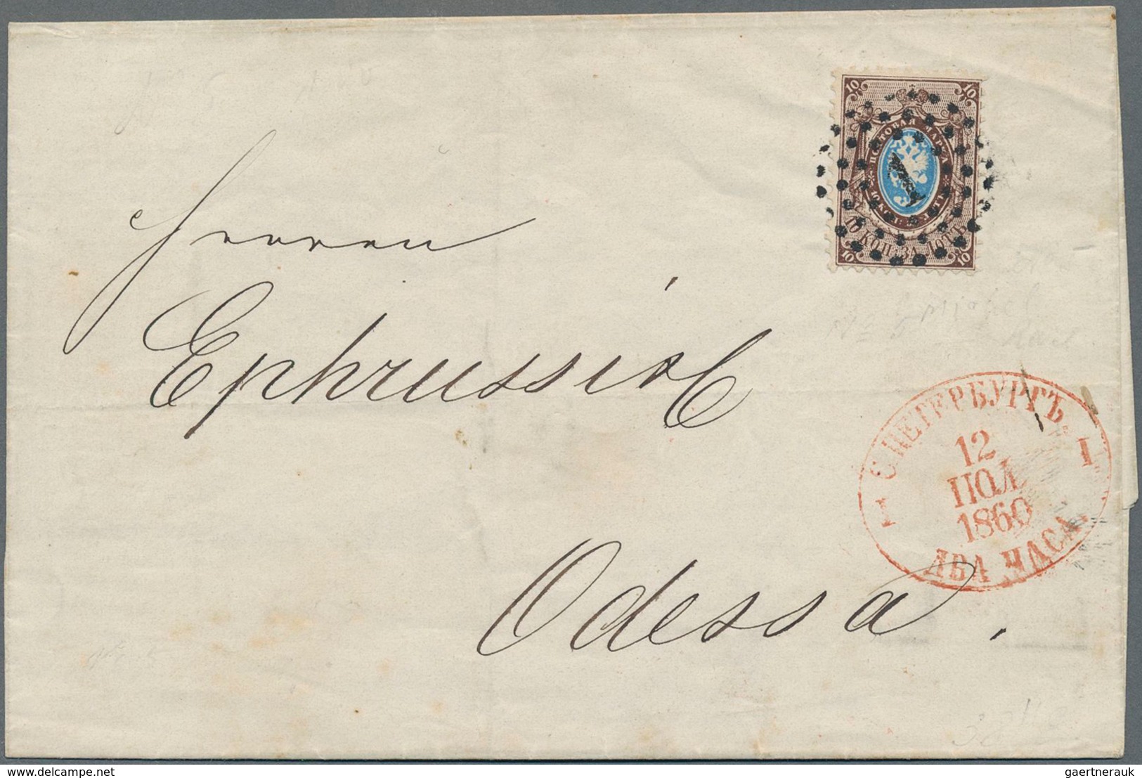 Russland: 1860 Cover With Numeral Cancel Of St. Petersburg With Oval Date Cancel "dwa Tchasa" (two O - Autres & Non Classés