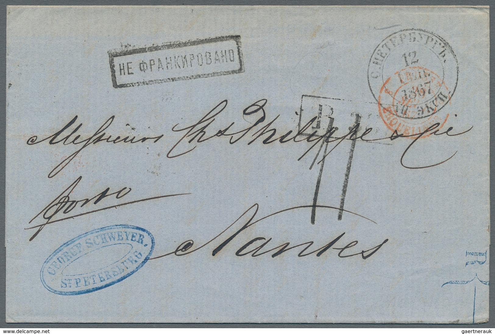 Russland: 1863/69 Three Covers Sent From St. Petersburg Via Erquelines To France (Bordeaux, Nantes, - Other & Unclassified