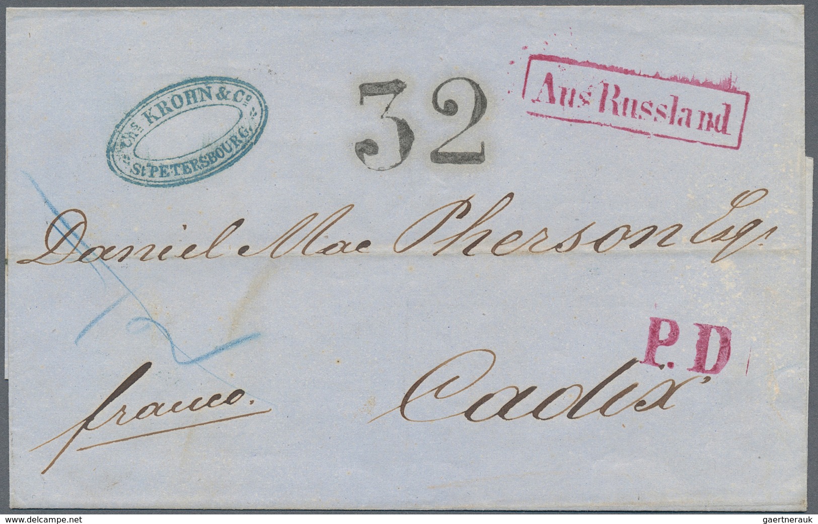 Russland: 1864. Stampless Envelope Written From St. Petersburg Dated 'July 4th 1864' Addressed To Ca - Other & Unclassified