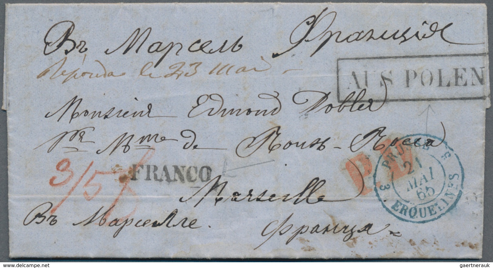 Russland: 1865. Folded Entire Addressed To France Written From Russia With Hand-struck 'Franco' And - Sonstige & Ohne Zuordnung