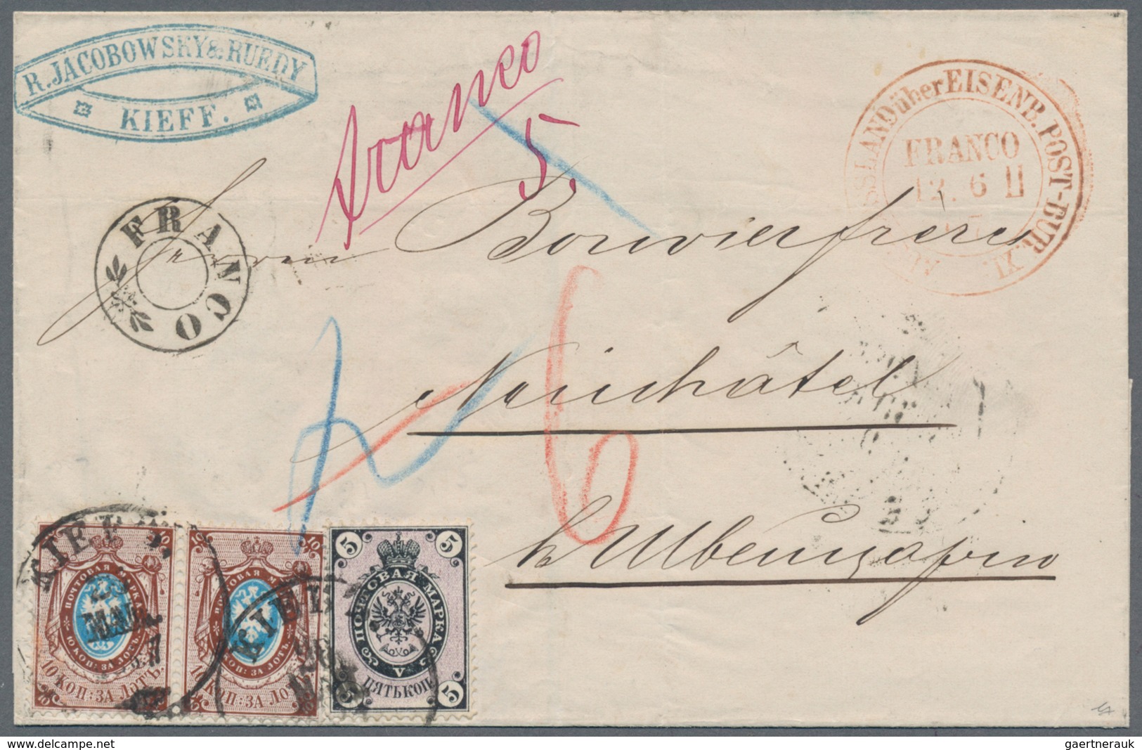 Russland: 1867 Franco Letter From Kiev With Double Circle Stamp "AUS RUSSLAND über EISENB.POST-BUR:X - Sonstige & Ohne Zuordnung