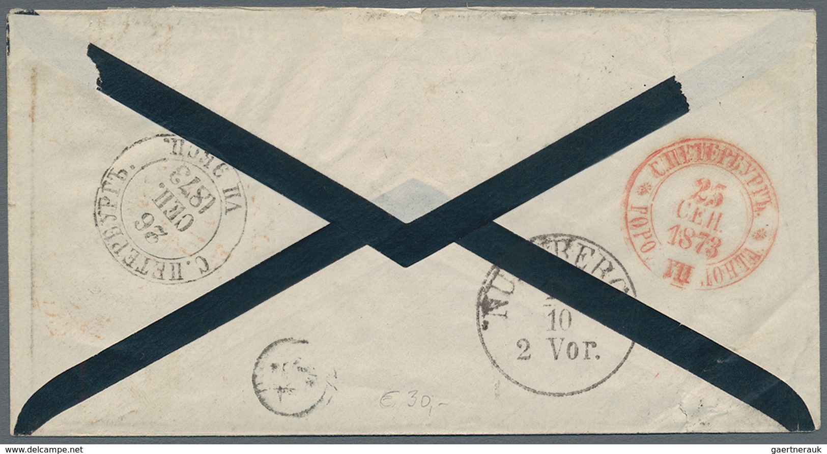Russland: 1873 Letter Of Mourning With 10 Kop. Brown From St. Petersburg To Nuremberg, Backside Flap - Other & Unclassified