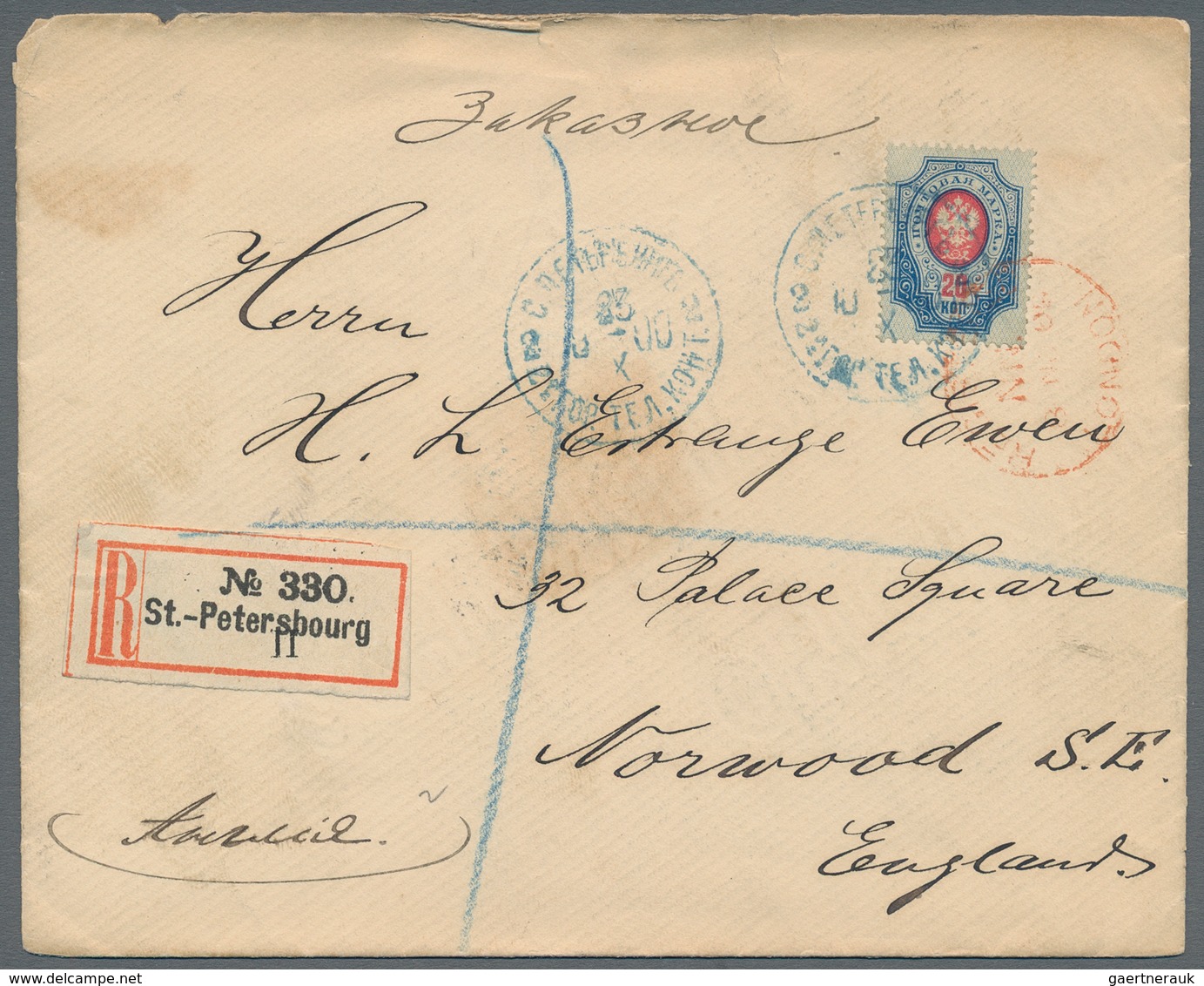 Russland: 1896/1902 Five Items All Sent From Different Telegraph PO Of St. Petersburg, Three Registe - Sonstige & Ohne Zuordnung