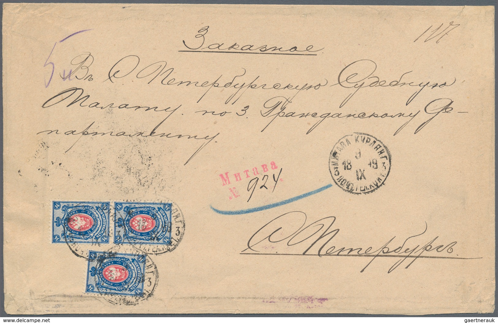 Russland: 1899 nine registered covers with different registration forms and labels in different cond