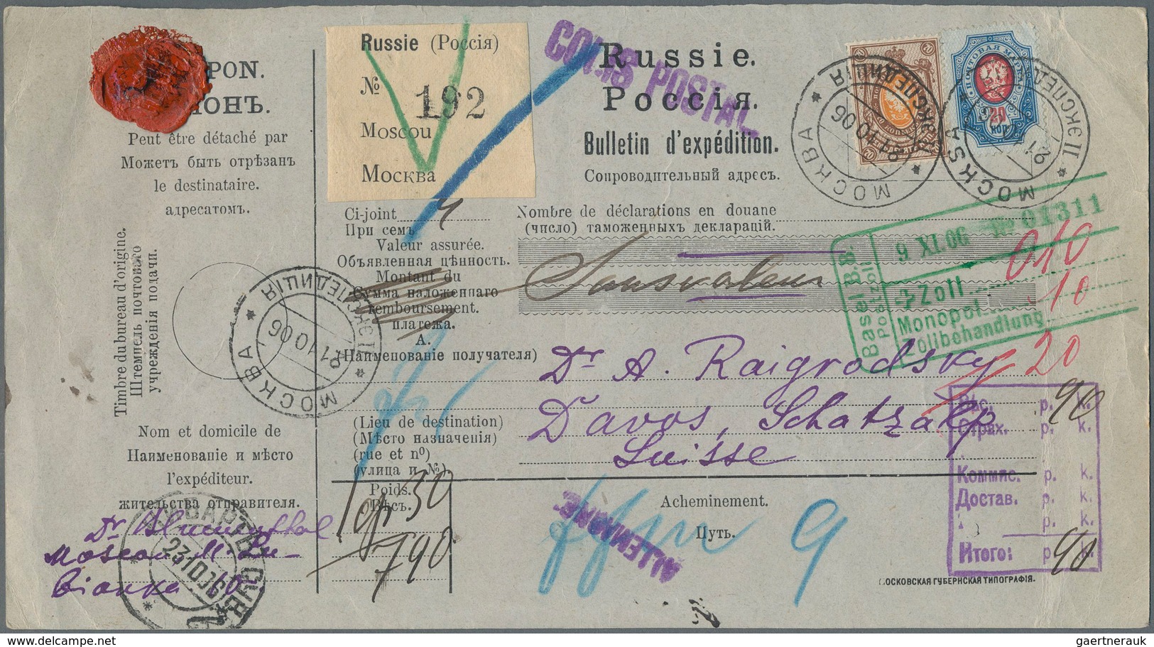 Russland: 1906/13 Three Accompanying Cards For Parcels Without Any Value All Sent From Moscow To Dav - Other & Unclassified