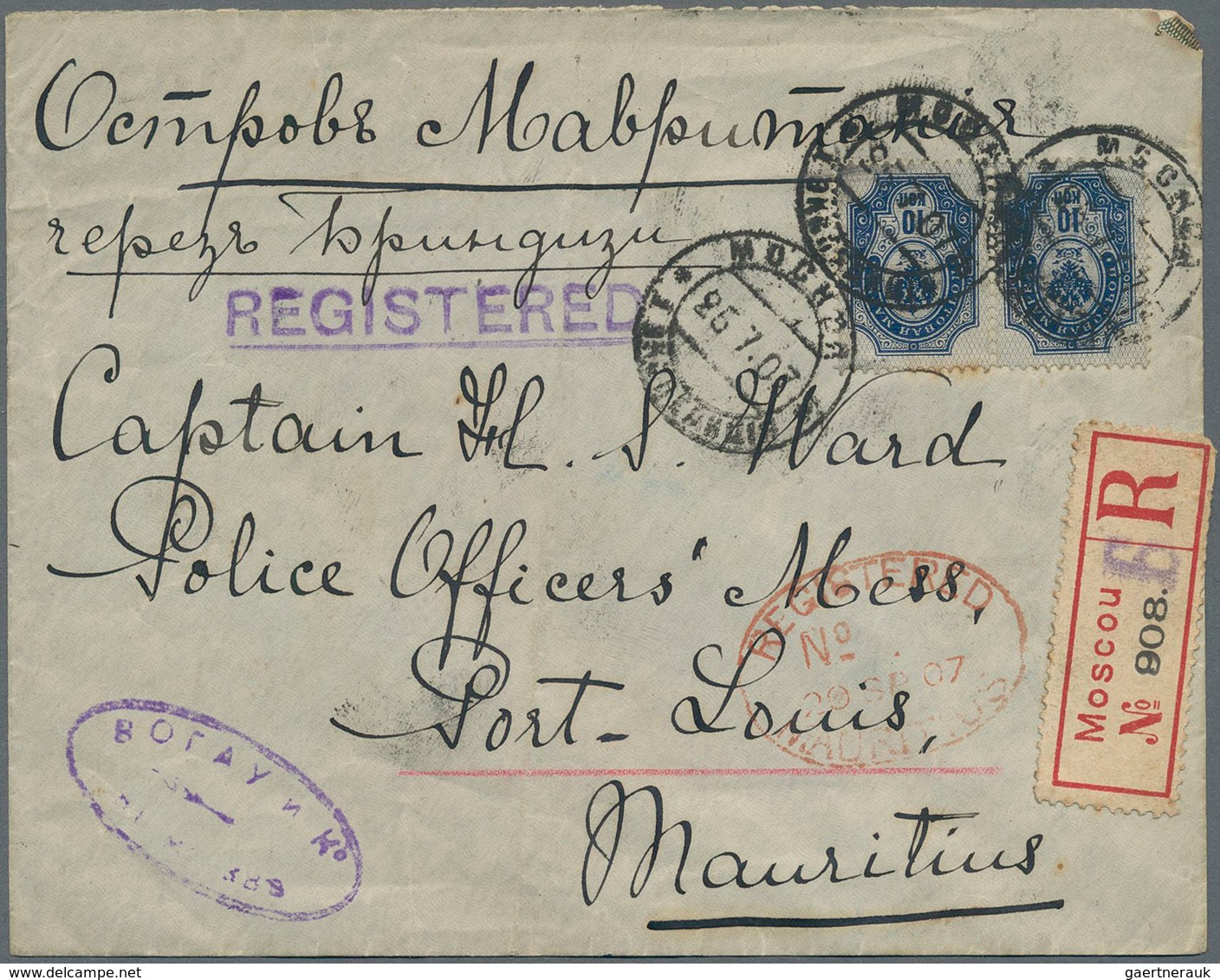 Russland: 1907, Registered Cover (small Faults) From Moscow Townpost Cancel Via Italian TPO Ponterra - Other & Unclassified