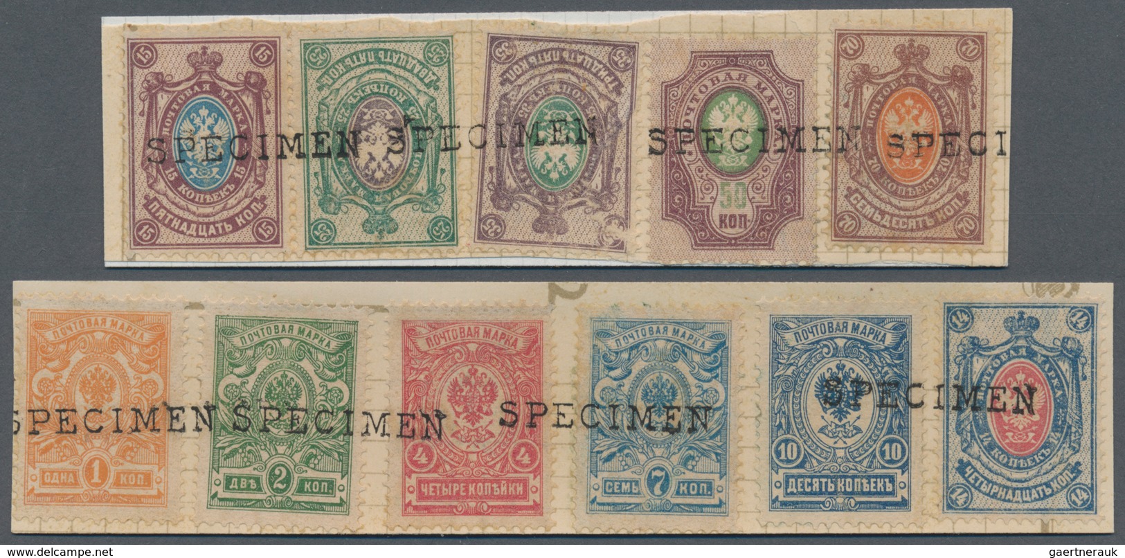 Russland: 1908, 1 K. To 70 K. With Black Handstamp "SPECIMEN" On Paper For UPU Submission, Very Rare - Other & Unclassified