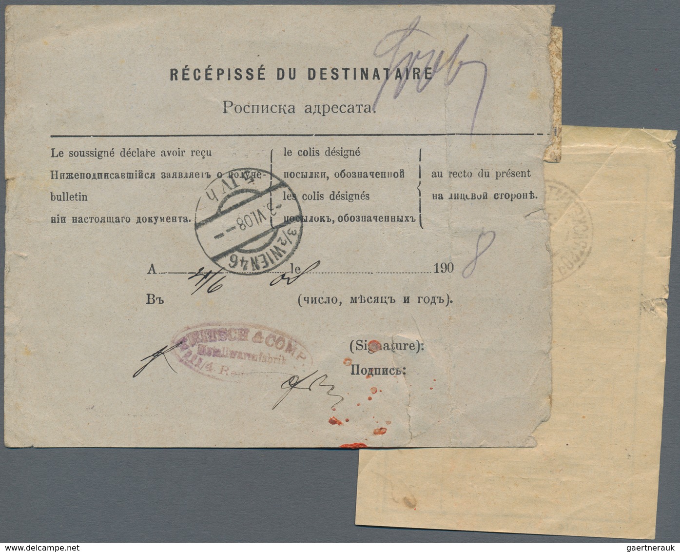 Russland: 1908/17 Accompanying Cards For Four Parcels From Izdashkovo, Krementchug And Moscow All Pa - Other & Unclassified