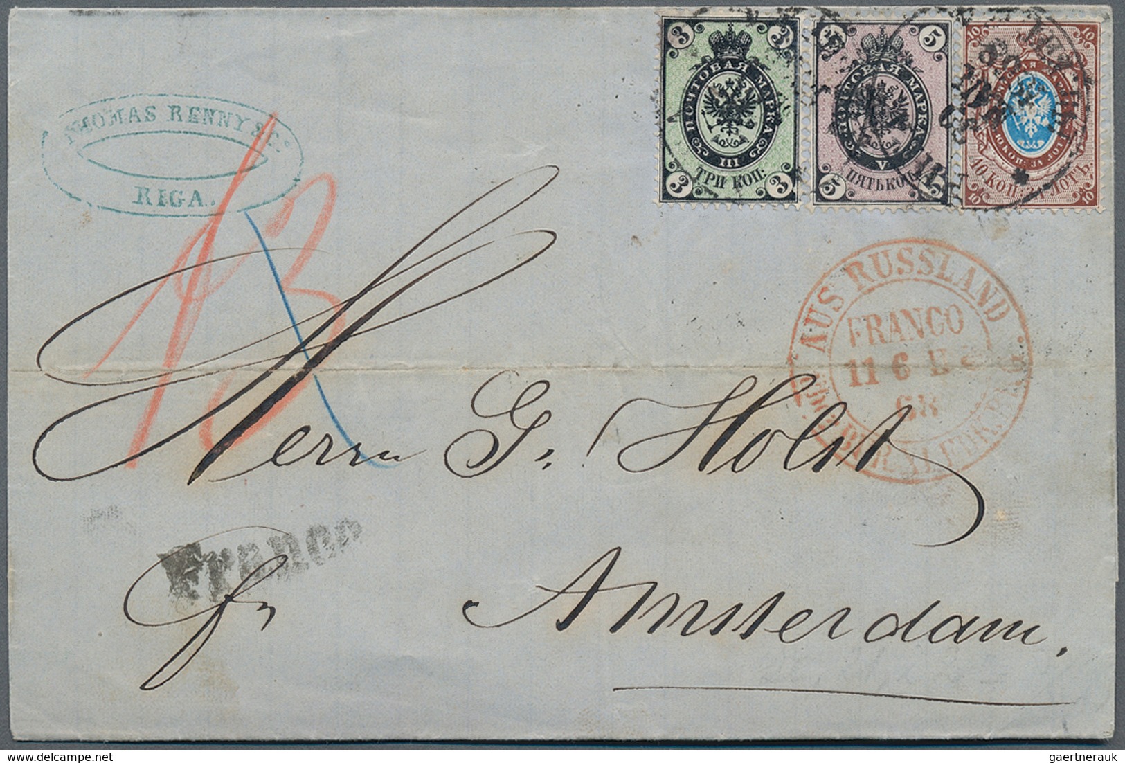 Russland: 1868/75 seven letters all from Riga to foreign countries, all before UPU, with various sta