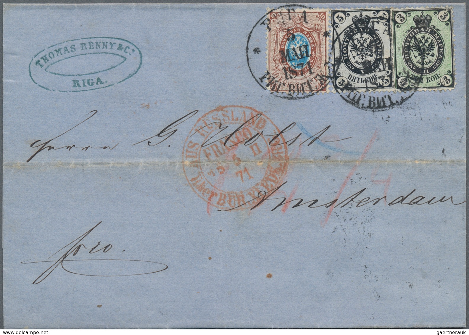 Russland: 1868/75 seven letters all from Riga to foreign countries, all before UPU, with various sta