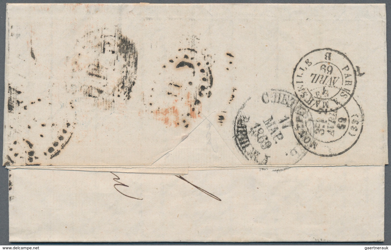 Russland: 1869. Envelope Addressed To France Bearing Yvert 19, 3k Black And Green, Yvert 20, 5k Blac - Other & Unclassified