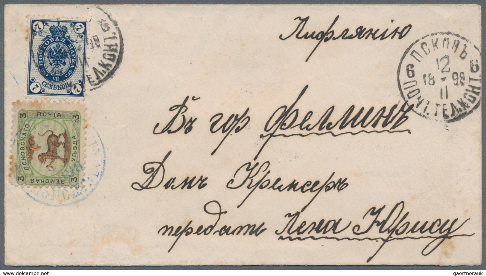 Russland - Semstwo (Zemstvo): 1898 Letter From Pskow-Zemstwo Via Pskow To Fellin (Livonia/Estonia) W - Zemstvos