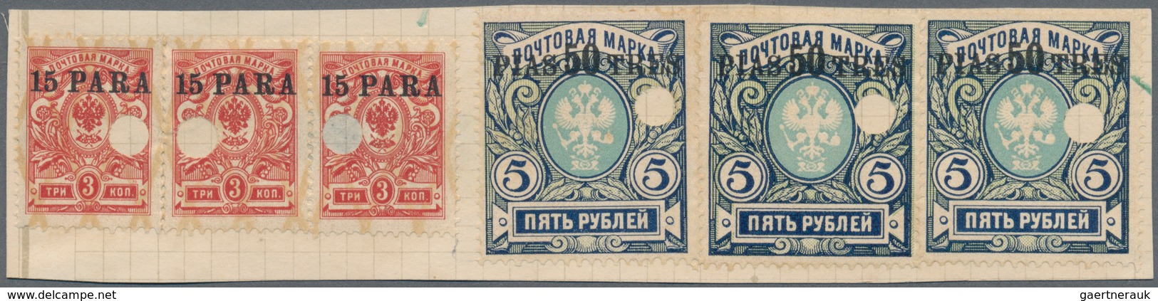 Russische Post In Der Levante - Staatspost: 1913, 3 Stamps 15 Pa. On 3 Kop. And 3 Items 50 Pia. On 5 - Turkish Empire