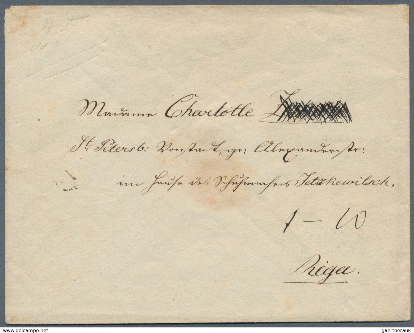 Russland - Ganzsachen: 1848, Envelope 10 K. Black, Watermark Inverted, Canc. Pen Cross W. Boxed Verm - Entiers Postaux