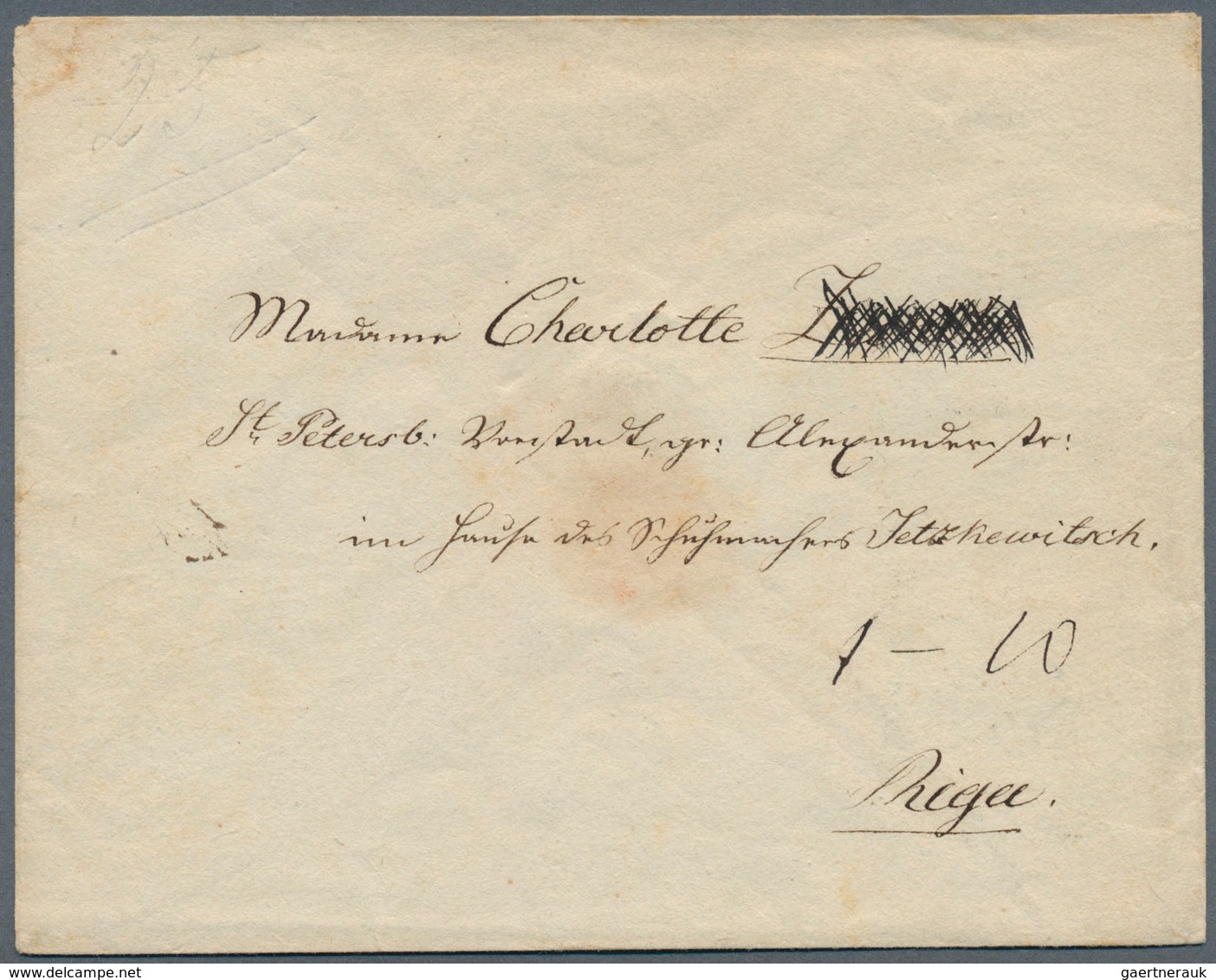 Russland - Ganzsachen: 1848, Envelope 10 K. Black, Watermark Inverted, Canc. Pen Cross W. Boxed Verm - Stamped Stationery