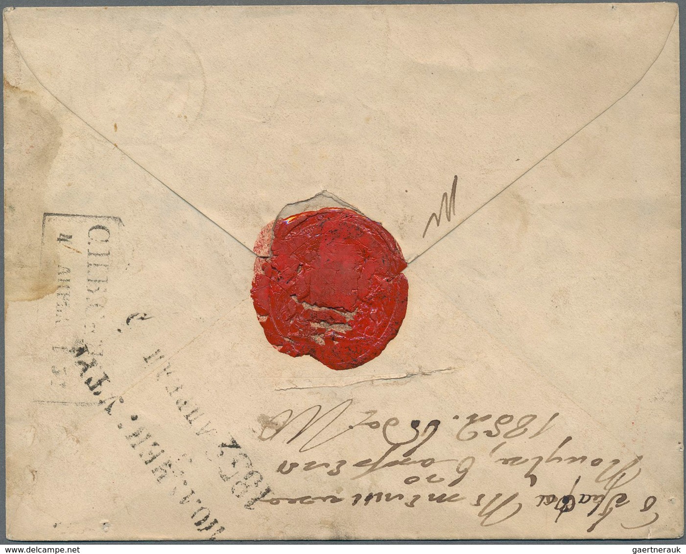 Russland - Ganzsachen: 1852 Postal Stationery Envelope Of Town Post Of St. Petersburg Backside Cance - Stamped Stationery