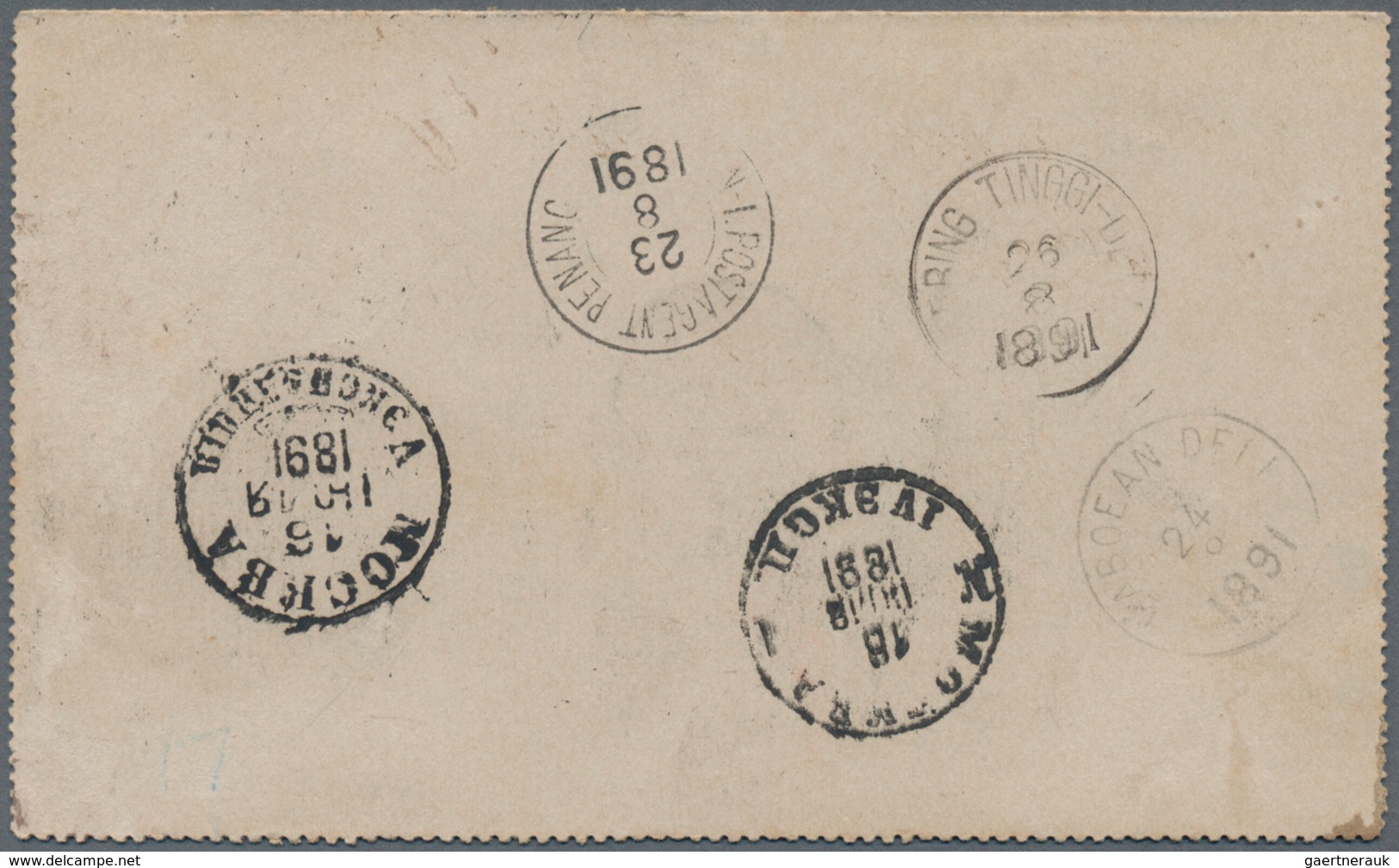 Russland - Ganzsachen: 1891. Registered Russian Postal Stationery Double Reply Card 10k Blue Upgrade - Ganzsachen