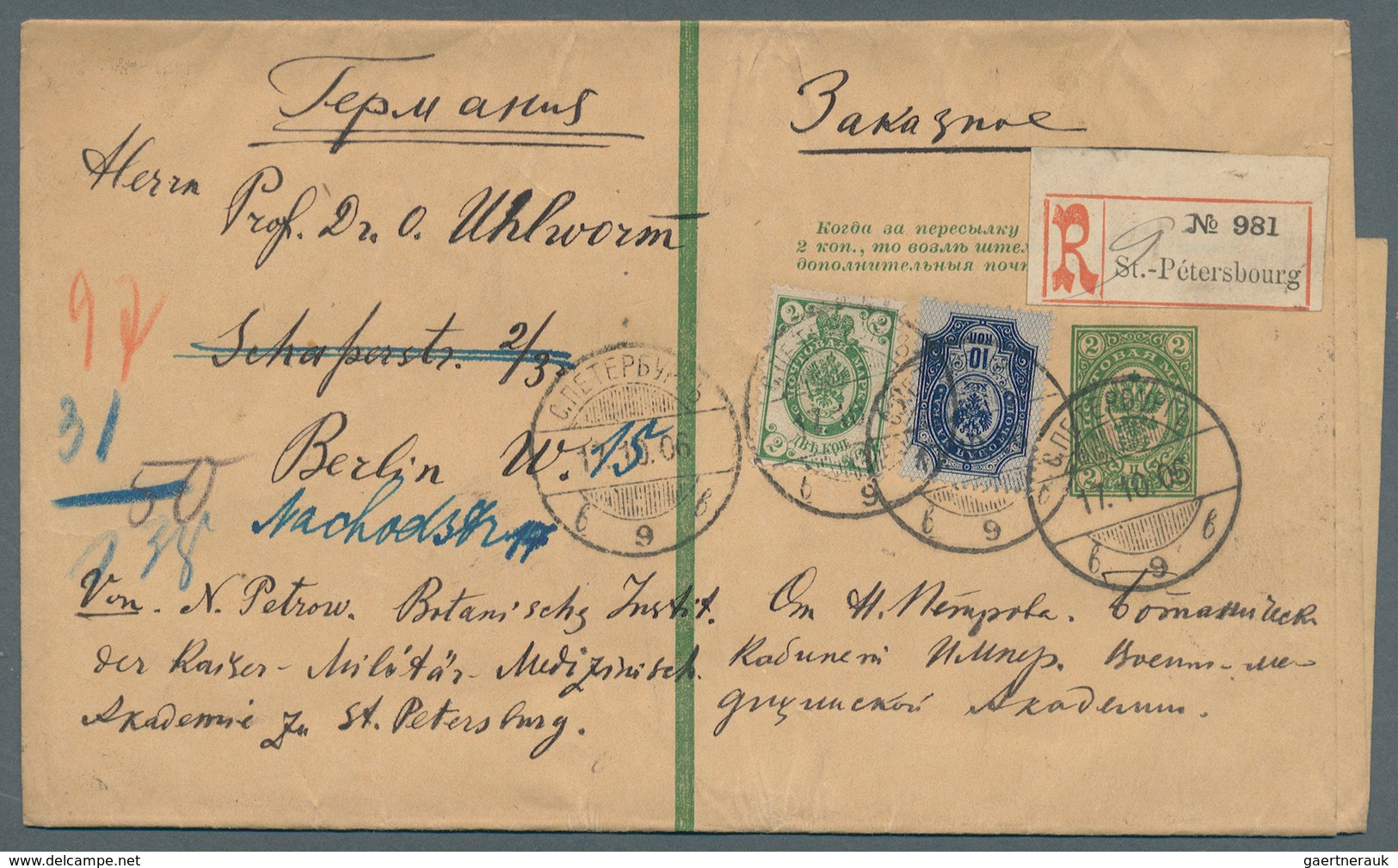 Russland - Ganzsachen: 1903/09, 4 Ganzsachen-Streifbänder 2 K. Grün, Davon 3 Mit Interessanten Zusat - Ganzsachen