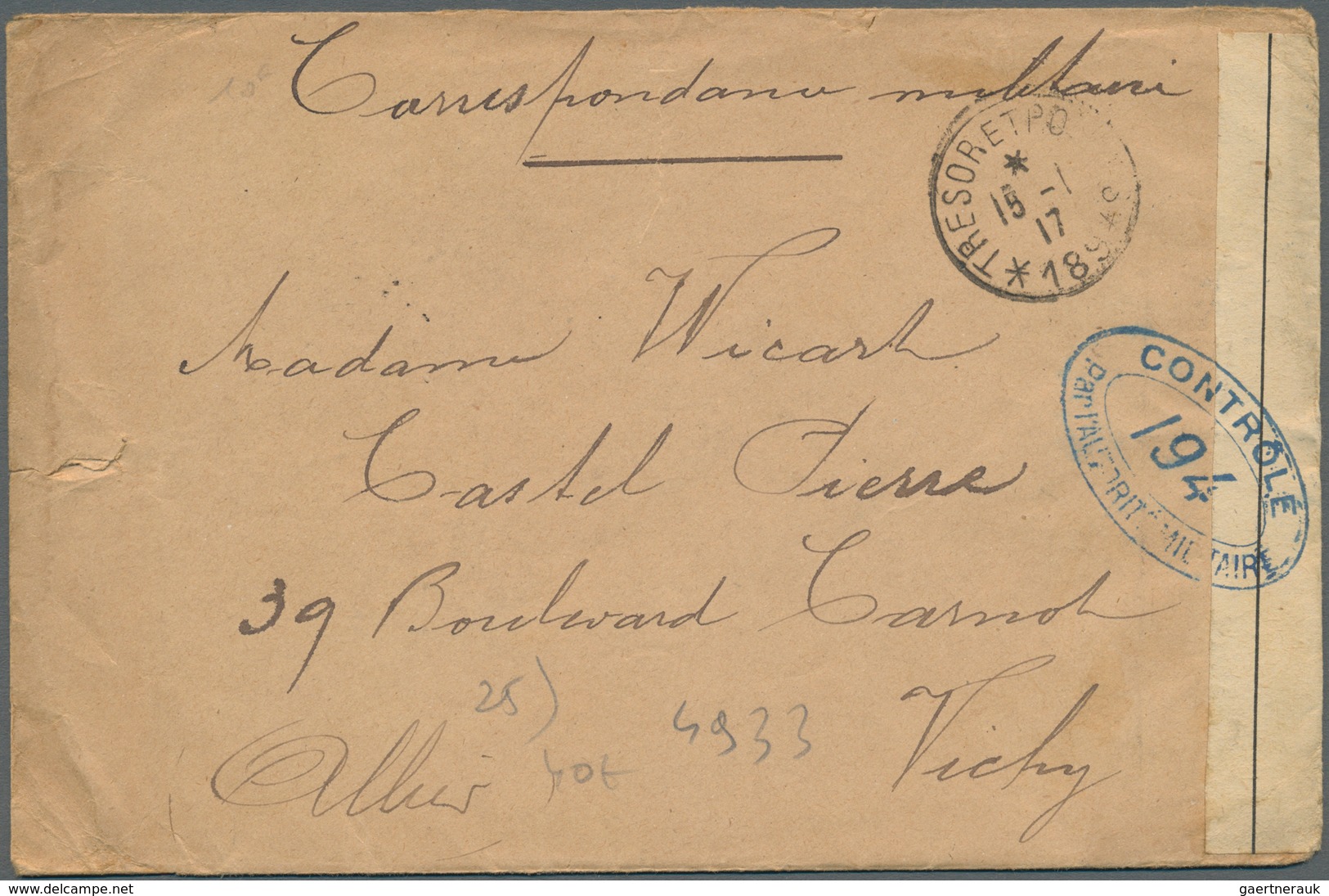 Russland - Militärpost / Feldpost: 1917. Roughly Opened Stampless Envelope Endorsed 'Correspondence - Autres & Non Classés