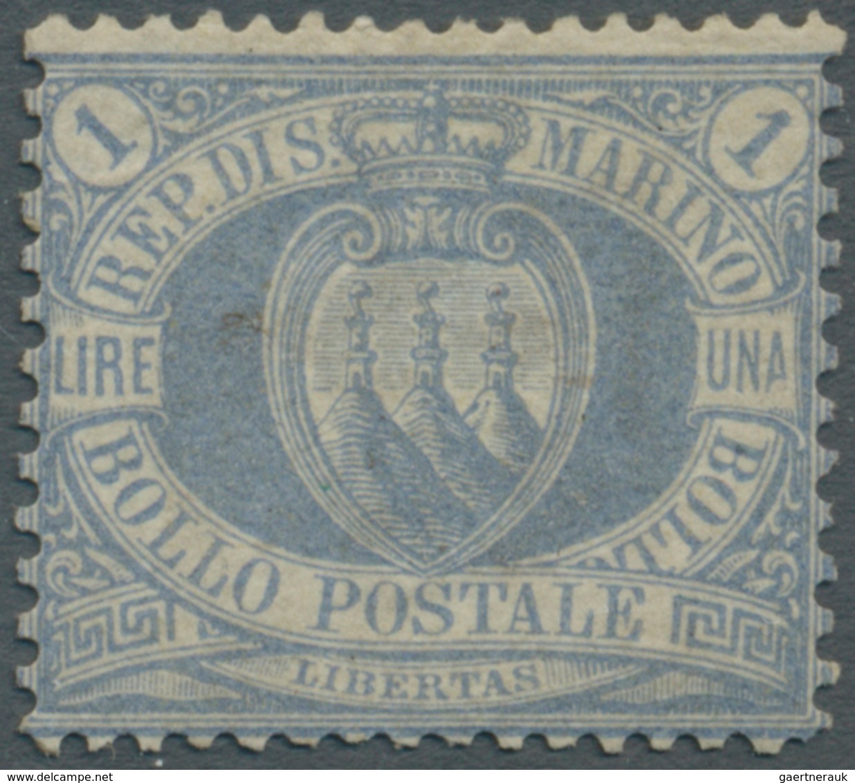 San Marino: 1894, 1 L. Ultramarine, Mint Tiny Hinge Remain, Signed, Sassone Catalogue Value 1.400,- - Unused Stamps