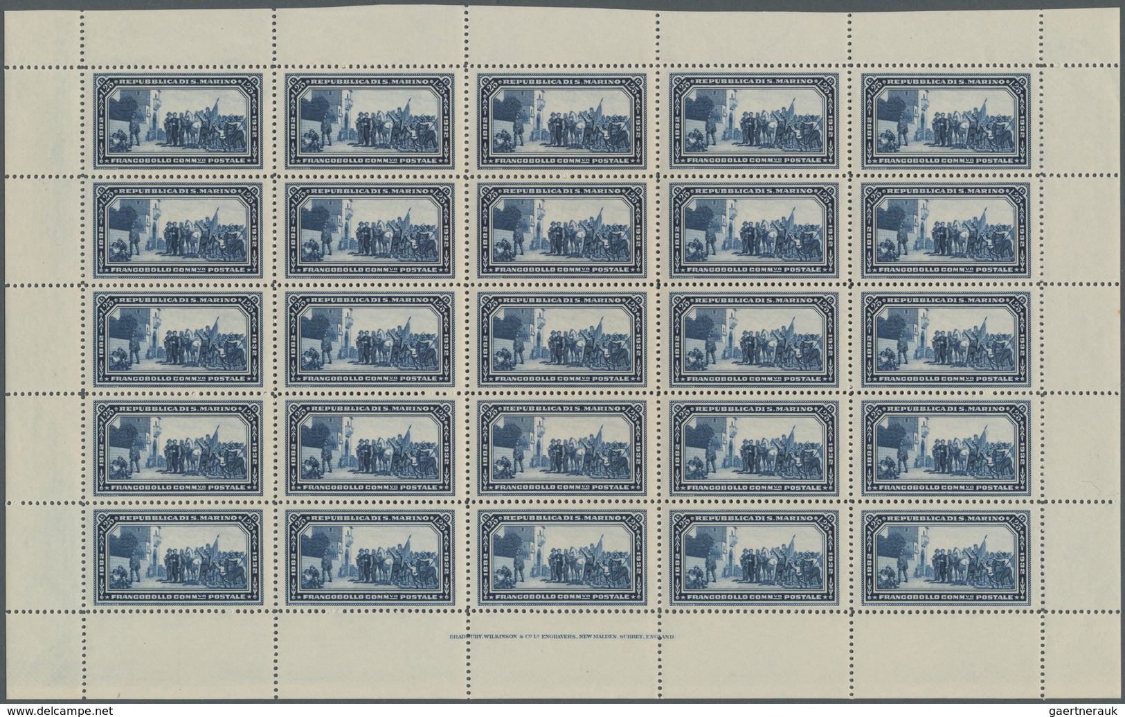 San Marino: 1932, 50 Years Death Of Giuseppe Garibaldi 1.25 Lire Blue Complete (folded) Sheet Of 25 - Neufs