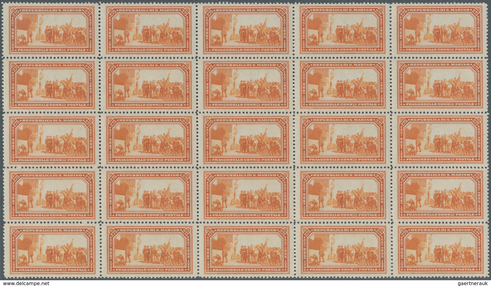 San Marino: 1932, 50 Years Death Of Giuseppe Garibaldi 2.75lire Orange Large (folded) Block Of 25, M - Unused Stamps