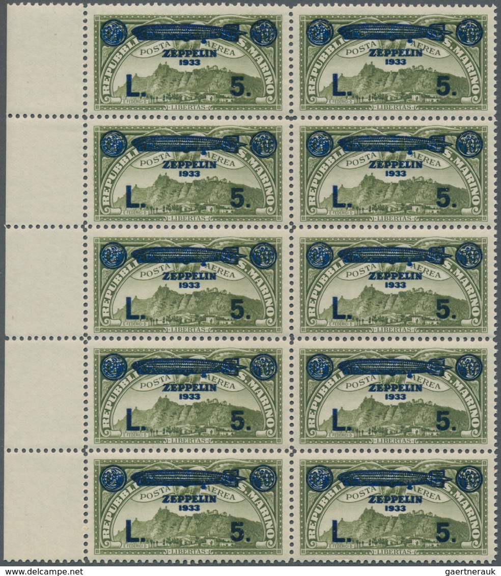 San Marino: 1933, Airmail Stamp ‚Monte Titano‘ 80c. Olive With Blue Opt. ‚ZEPPELIN 1933 / L. 5.‘ Blo - Ungebraucht