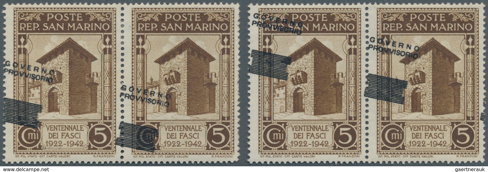 San Marino: 1943, Unissued Stamps For 20 Years Facism With Opt. GOVERNO PROVVISORIO‘ In Two Horizont - Neufs