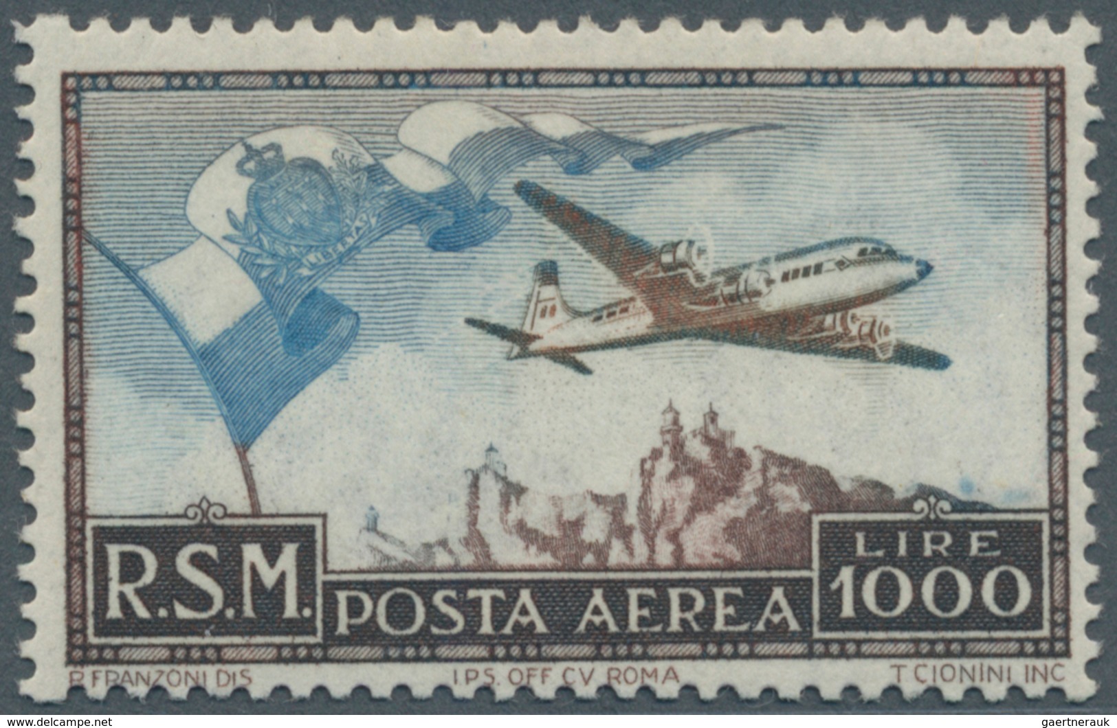 San Marino: 1951, 1000 Lire Airmail Stamp, Mint Never Hinged - Neufs