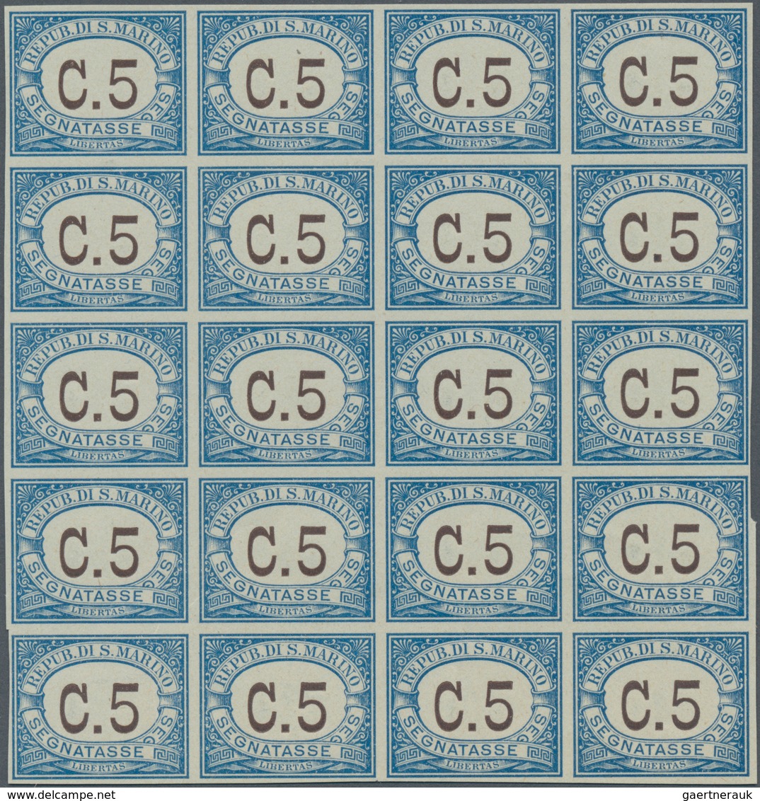 San Marino - Portomarken: 1925, 5c. Blue/brown, Imperforate Proof On Unwatermarked Ungummed Paper, B - Timbres-taxe