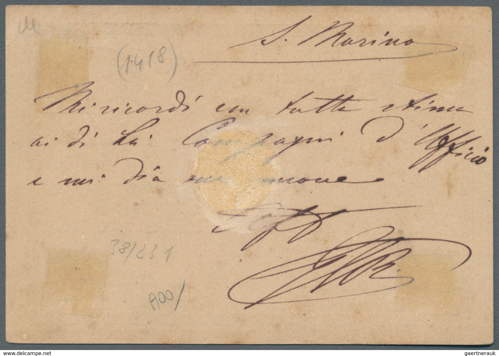 San Marino - Ganzsachen: 1879: Italian Postal Stationery 10 Centesimi Brown Used In SAN MARINO With - Ganzsachen