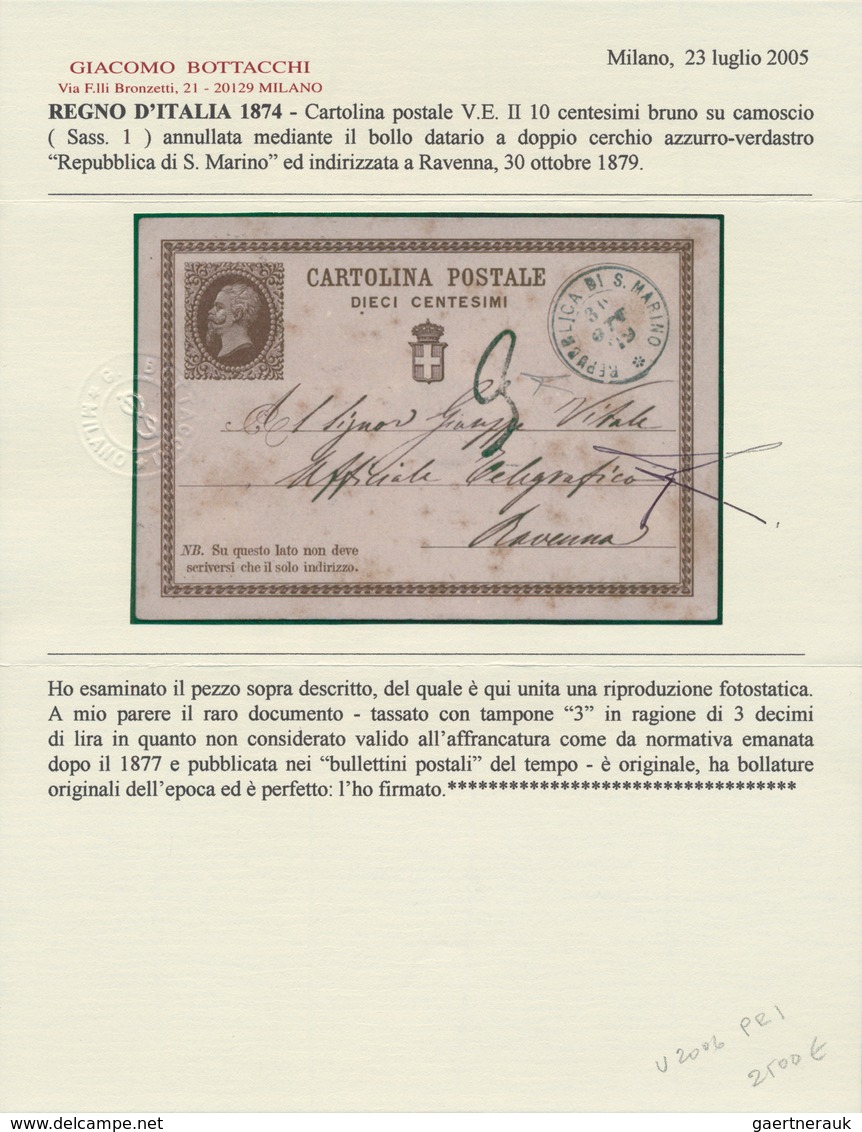 San Marino - Ganzsachen: 1879: Italian Postal Stationery 10 Centesimi Brown Used In SAN MARINO With - Entiers Postaux