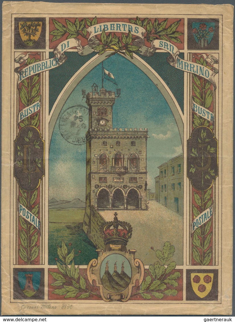 San Marino - Ganzsachen: 1894, 5 Lira Registered Envelope With Multi-colored Frank. H&G # B1, USED J - Ganzsachen