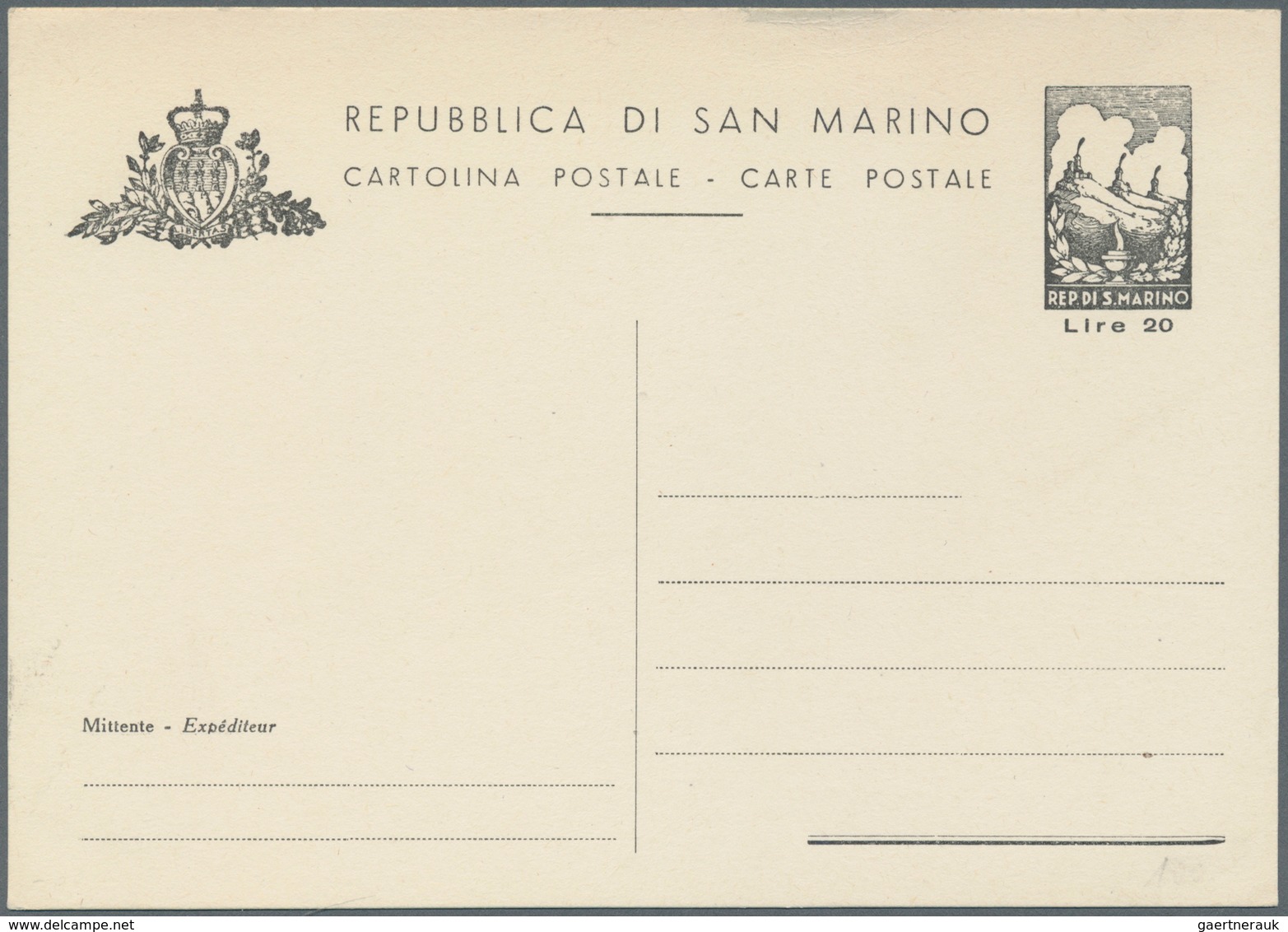 San Marino - Ganzsachen: 1949, 2 Ganzsachenkarten 15 Lire Und 20 Lire "Die 3 Vulkane" Je Ungebraucht - Ganzsachen