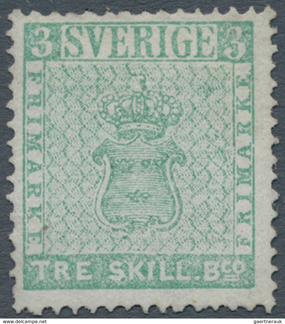 Schweden: 1855, TRE SKILL. Bco. Light Bluish Green, Fresh Colour And Good Perforation, Unused Withou - Neufs