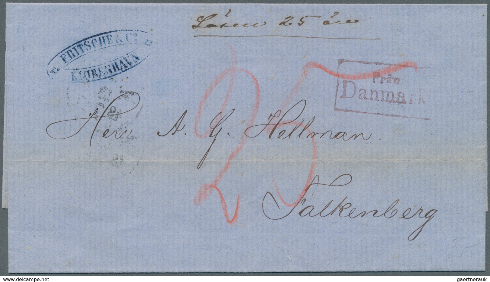 Schweden: 1867, "FRAN DANMARK", Boxed VIOLET Ship Mail Arrival Marking On Entire Letter From Copenha - Unused Stamps
