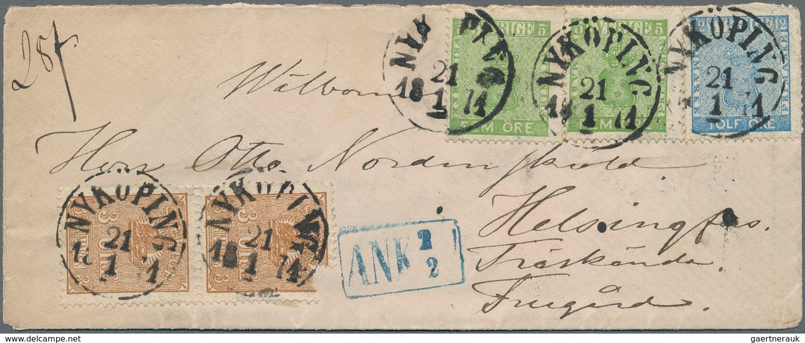 Schweden: 1871: Small Cover From Nyköping To Helsingfors, Finland Via Stockholm, Franked By 'Coat Of - Neufs