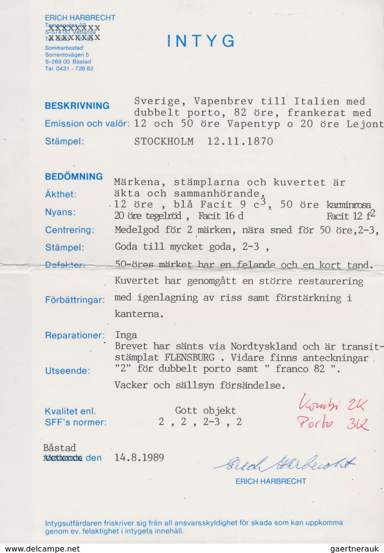 Schweden: 1870 Destination NAPLES: Double-weight Cover From Stockholm To Naples Franked By 'Coat Of - Neufs